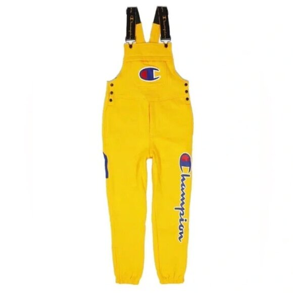 Champion Life™ Super Fleece 3.0 Overalls Size S Unisex Yellow Pockets Sweatpants - Picture 2 of 11